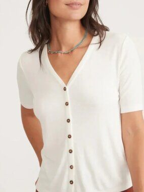 Marine Layer Lexi Rib Button Top - White Large